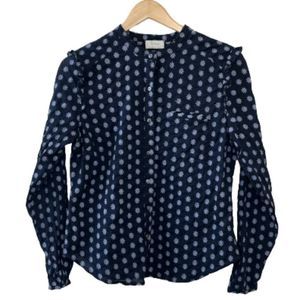 WRAP London Navy Floral Embroidered Long Sleeve Cotton Blouse 10